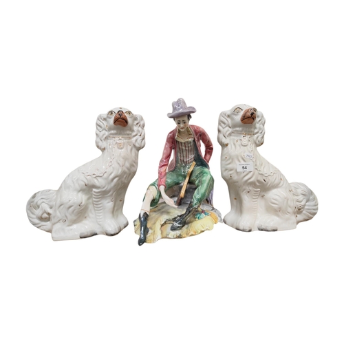 54 - PAIR OF VICTORIAN STAFFORDSHIRE DOGS AND ITALIAN FIGURE