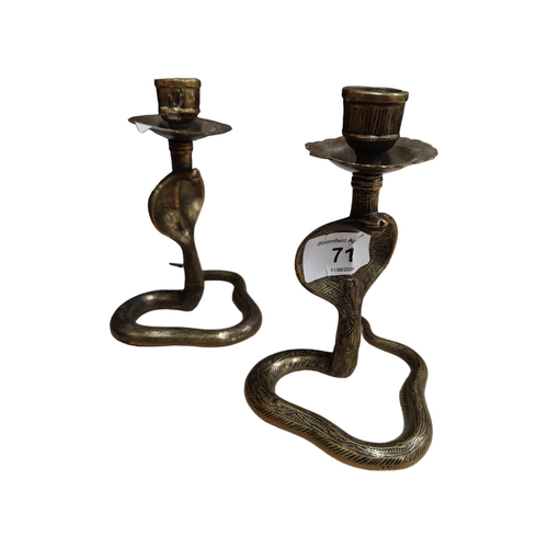 71 - PAIR OF SNAKE COBRA CANDLESTICKS 12CM