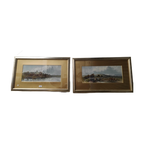 84 - F WATSON PAIR OF ANTIQUE WATERCOLOURS - LANDSCAPES 52 X 22CM