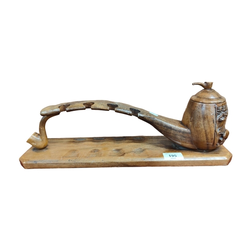 195 - COMBINED CARVED FOLK ART PIPE STAND WITH TOBACCO JAR