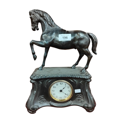 196 - SPELTER HORSE CLOCK