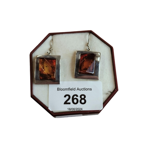 268 - PAIR OF SILVER AND AMBER EARRINGS