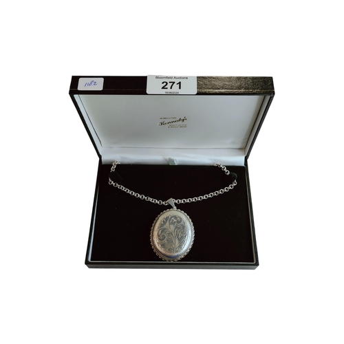 271 - LARGE SILVER LOCKET ON SILVER CHAIN