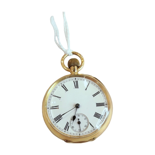 319 - 18K GOLD OPEN FACED FOB WATCH - GROSS WEIGHT 28.56G