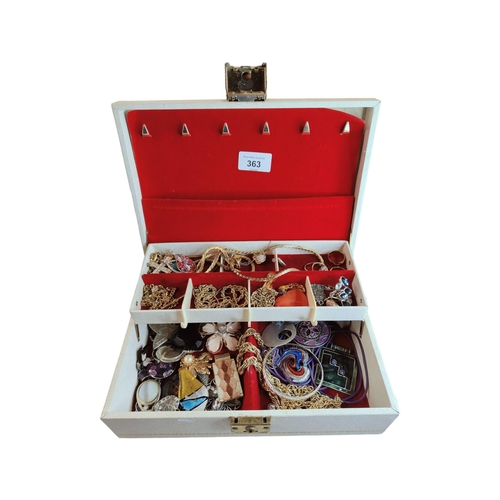 363 - LEATHERETTE JEWELLERY BOX AND CONTENTS