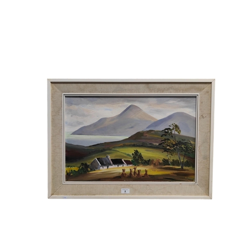 8 - R FYNN - OIL ON CANVAS - THE MOURNES SWEEPING DOWN TO THE SEA 60 X 40CM