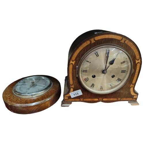 113 - ANTIQUE CLOCK AND GUINNESS BAROMETER