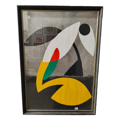 132 - FELIX ANAUT ACRYLIC 'PAJARO AMARILLO' ABSTRACT AUGUST 1985 88 X 61CMA