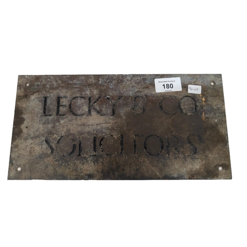 180 - OLD BRASS LECKY & CO SOLICITORS DOOR PLAQUE