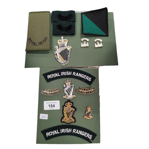 184 - SHEET OF ROYAL IRISH & ROYAL IRISH RANGERS BADGES & PATCHES - ORIGINAL