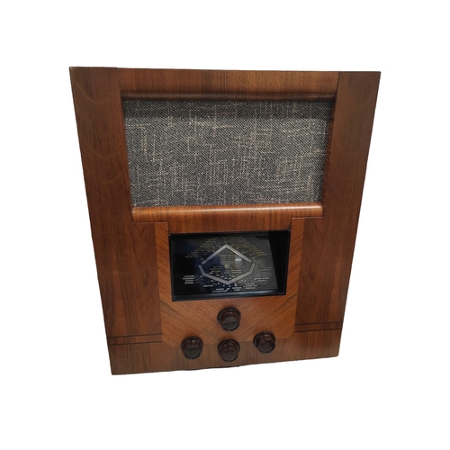 189 - LARGE WOODEN ART DECO PYE RADIO - WORKING