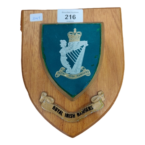 216 - ROYAL IRISH RANGERS MESS PLAQUE