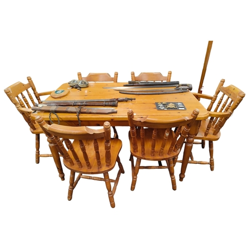 221 - PINE KITCHEN TABLE AND 6 CHAIRS