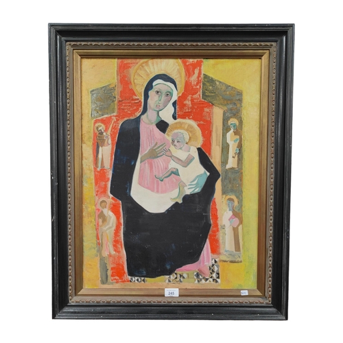 245 - FATHER JACK O'HANLON - OIL ON BOARD - MADONNA & CHILD 64cm X 49cm