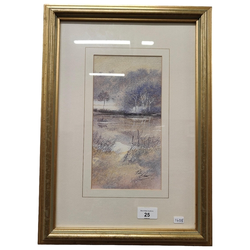 25 - PETER SHAW - WATERCOLOUR - LANDSCAPE 26cm X 13cm