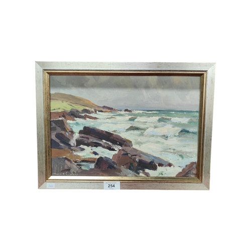 254 - MAURICE CANNING WILKS - OIL ON BOARD - ROUGH SEA CUSHENDUN 10