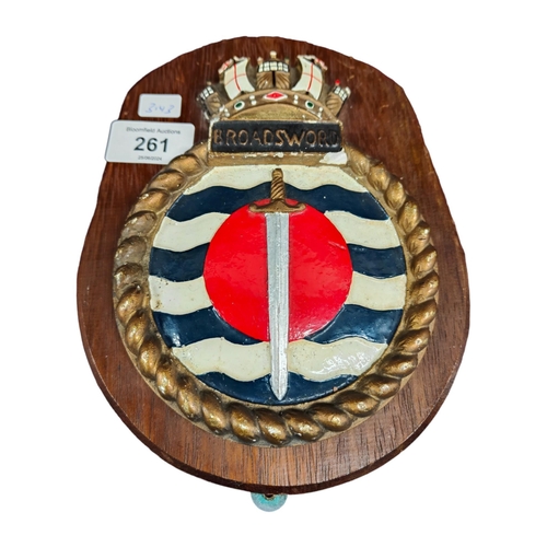 261 - NAVAL PLAQUE - BROADSWORD