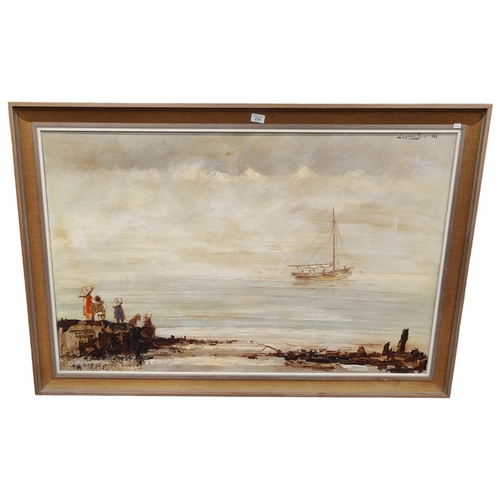 274 - SIGNED LEIGHTON JONES - SEASCAPE 120cm X 75cm POSSIBLY BARRY LEIGHTON JONES