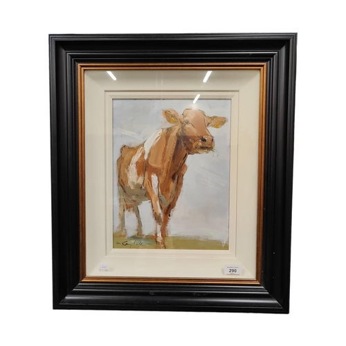 290 - CON CAMPBELL - ACRYLIC - COW IN THE FIELD 35cm X 28cm