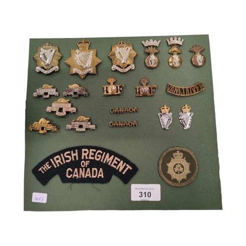 310 - SHEET OF CANADIAN IRISH BADGES & PATCHES - ALL ORIGINAL