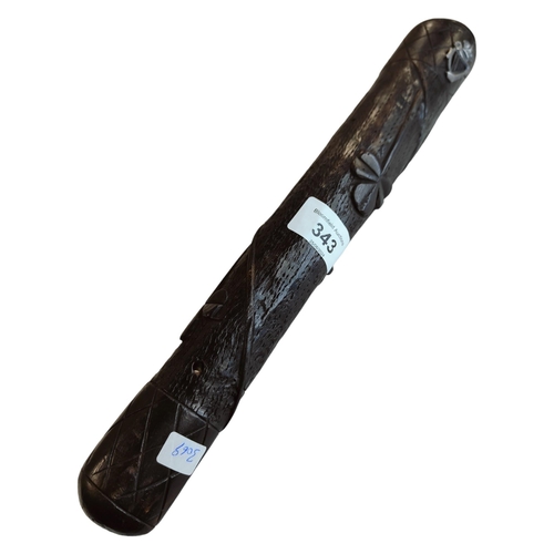 343 - BOG OAK TRUNCHEON DECORATED WITH SHAMROCKS