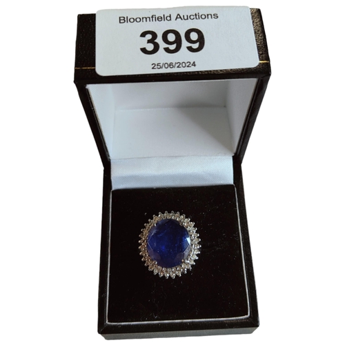 399 - SILVER, DIAMOND & SAPPHIRE RING