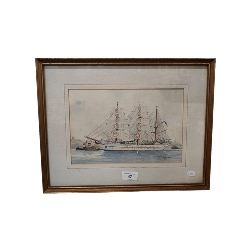 47 - DRINKWATER - WATERCOLOUR - SAILING SHIP 27cm X 17cm