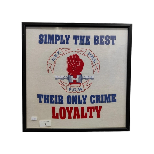 6 - LOYALIST PRISON ART - FRAMED HANKERCHIEF - SIGNED TO REAR TO 'KRAZY KENNY FROM JONNY ADAIR U.D.A/U.F... 