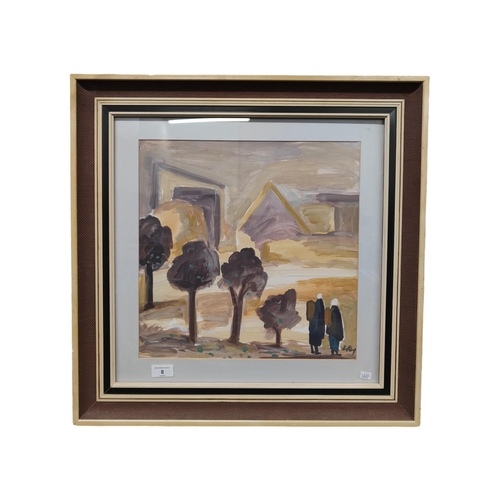 8 - MARKEY ROBINSON - WATERCOLOUR - FIGURES & TREES 38cm X 38cm