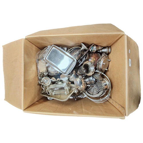 121 - LARGE BOX OF SILVER PLATE
