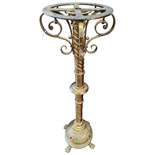 3 - HEAVEY VICTORIAN BRASS ALTER STAND SET WITH GARNETS