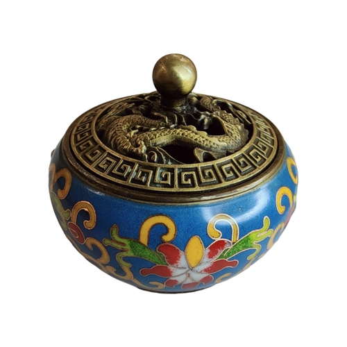 376 - BRONZE CLOISONNE INCENSE JAR