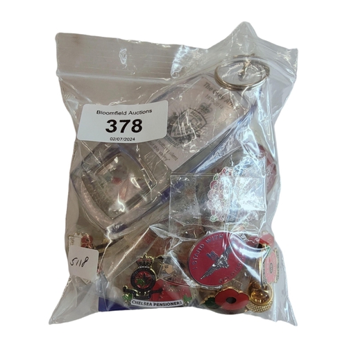 378 - BAG LOT OF COLLECTABLE BADGES MOSTLY POPPY AND ORANGE ORDER