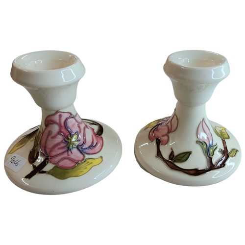 381 - PAIR OF MOORCROFT CANDLE HOLDERS