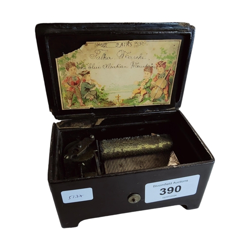 390 - EARLY EBONY HAND PAINTED TOP SCENE MUSIC BOX