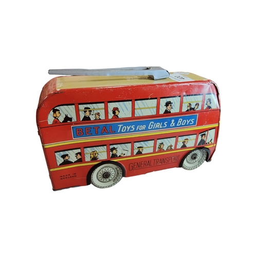 400 - RARE WELLS BRIM 1950's TINPLATE TROLLEY BUS