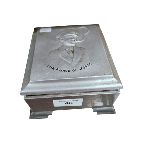 46 - RARE ALUMINIUM 'OUR PRINCE OF SPORTS' CIGARETTE BOX