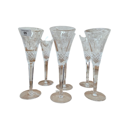 55 - 6 WATERFORD TALL FLUTE GLASSES