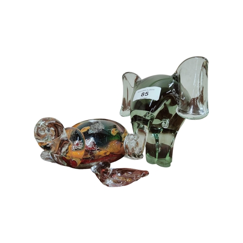 85 - GLASS TURTLE AND GLASS ELEPHANT