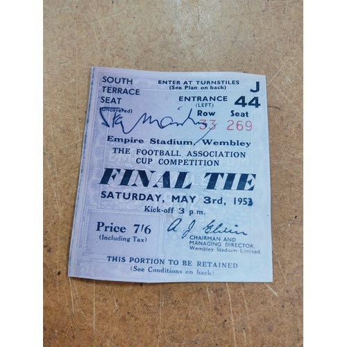 393 - SIGNED STANLEY MATHERS PART FOOTBALL TICKET FINAL 1953 BOLTON 3 - BLACKPOOL 4