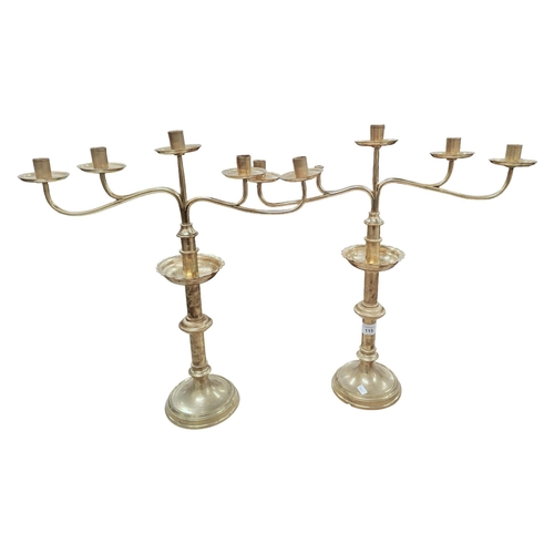 115 - PAIR LARGE ANTIQUE BRASS ECCLESIASTICAL CANDLESTICKS