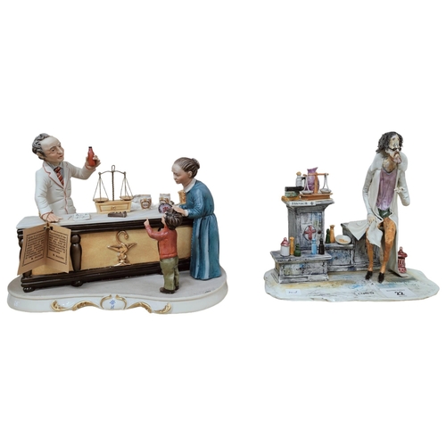 22 - CAPODIMONTE CHEMIST FIGURE GROUP SIGNED AND 1 OTHER ITALIAN CHEMIST FIGURES GROUP SIGNED A/F