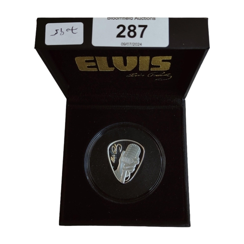 287 - THE KING OF ROCK AND ROLL SILVER PLECTRUM COIN IN THE BOX WITH CERTIFICATE - .999 SILVER 31.105 GRAM... 