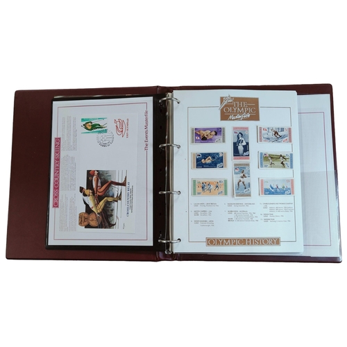 330 - 3 X ALBUMS OF THE OLYMPICS STAMPS, COVERS AND A COIN COVER