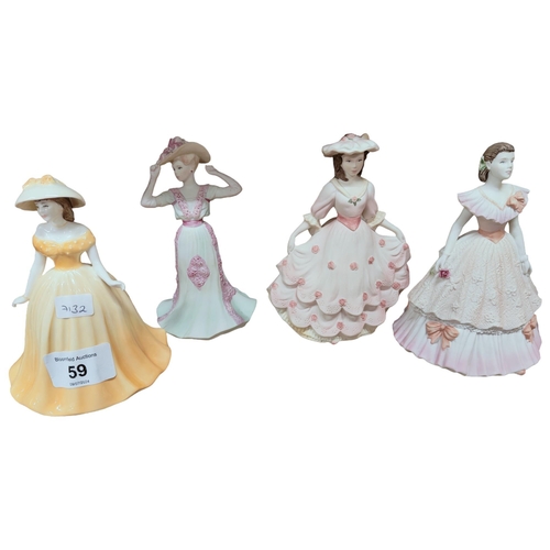 59 - 4 COALPORT FIGURINES - RACHEL, ELIZABETH, ROSE AND DEBUTANTE ABBIE