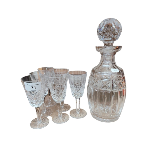 71 - WATERFORD DECANTER AND 6 GLASSES