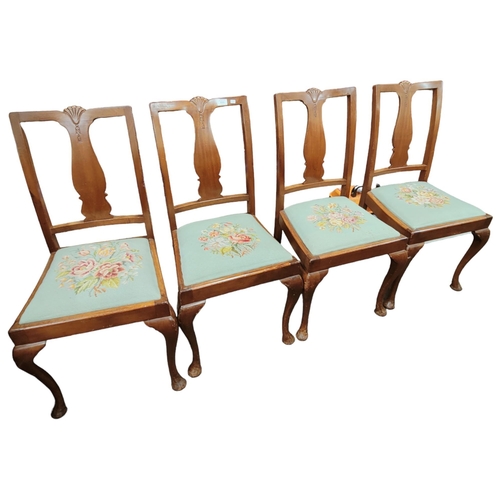 111 - 4 ANTIQUE DINING CHAIRS WITH TAPESTRY SEATS