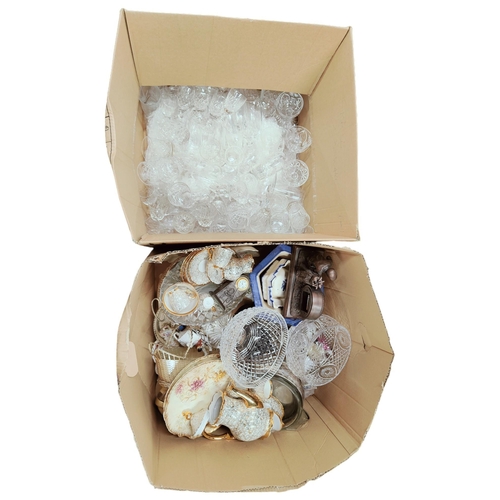 167 - 2 X BOX LOTS OF CRYSTAL, CUT GLASS, CERAMICS & PORCELAIN