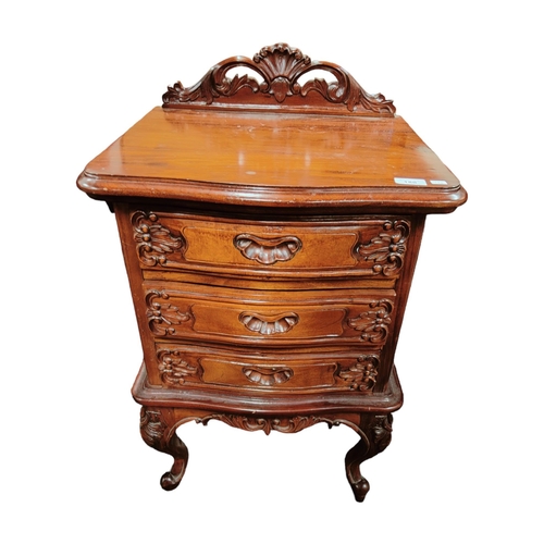 180 - 3 DRAWER CARVED BEDSIDE LOCKER