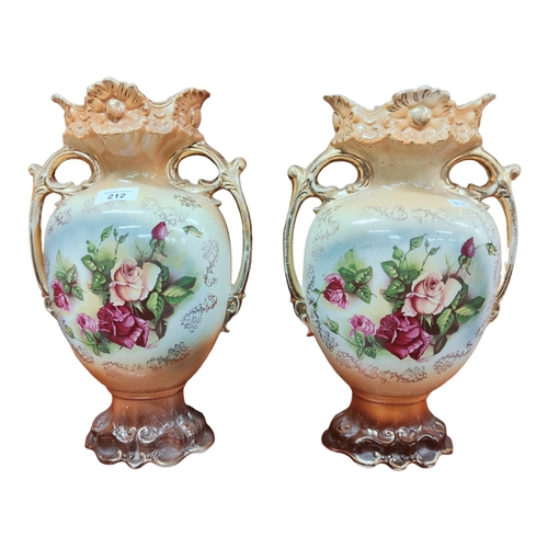 212 - PAIR OF VICTORIAN PAINTED VASES A/F